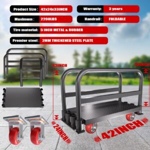 2IN1 Heavy Duty Panel Truck Cart,42" x 24" Flatbed Cart w/1Front&2 Side Handrails,2200 lbs Capacity Drywall Cart&Lumber Cart, Platform Truck w/2 Swivel Casters, All-Steel Hand Truck,Push Cart