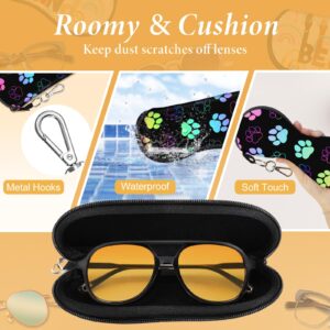 Swooflia Sunglass Glasses Eyeglass Case Bag, Soft Reading Glass Pouch for Kids Women Men Black Paw Neoprene Travel Extra Large Slim Cases with Clip Zipper