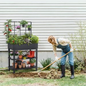 FOYUEE Elevated Planter Box with Trellis Raised Garden Bed with Legs Outdoor Standing Flower Beds for Patio Vegetable Herb