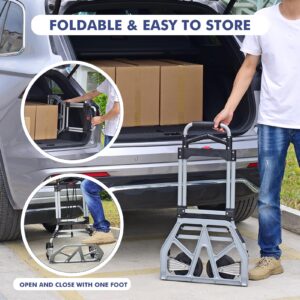 Home-Man Folding Hand Truck, 500 LB Heavy Duty Luggage Cart, Utility Dolly Platform Cart with 4 Wheels and 2 Elastic Ropes for Luggage, Travel, Moving, Shopping, Office Use (500LB, Black)