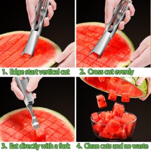 FANTEXY Watermelon Slicer Cutter, 2-in-1 Watermelon Cutter Slicer Tool Watermelon Fork Slicer Cutter Fruit Cutter Tools Stainless Steel Fruit Fork Camping Kitchen Gadgets