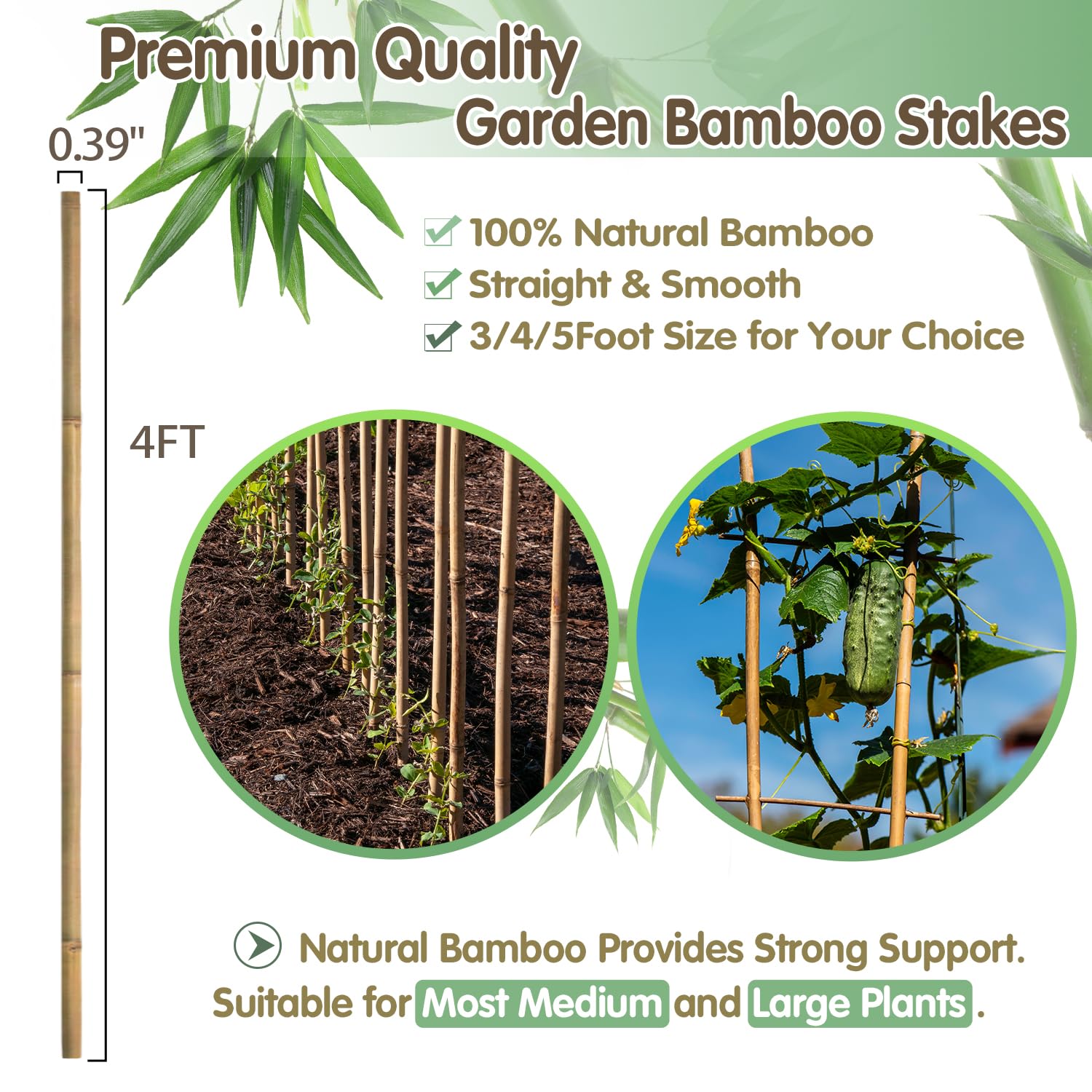 Bamboo Stakes,4FT Natural Bamboo Garden Stakes,BOVITRO 25Pcs Bamboo Plant Stakes,Bamboo Sticks for Tomato,Beans,Vegetable and Climbing Plants