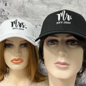 Embroidered Matching Mr Mrs EST 2024 Hats, Black White Bride Groom Dad Hat Baseball Caps, Gifts for Anniversary Newlywed Honeymoon