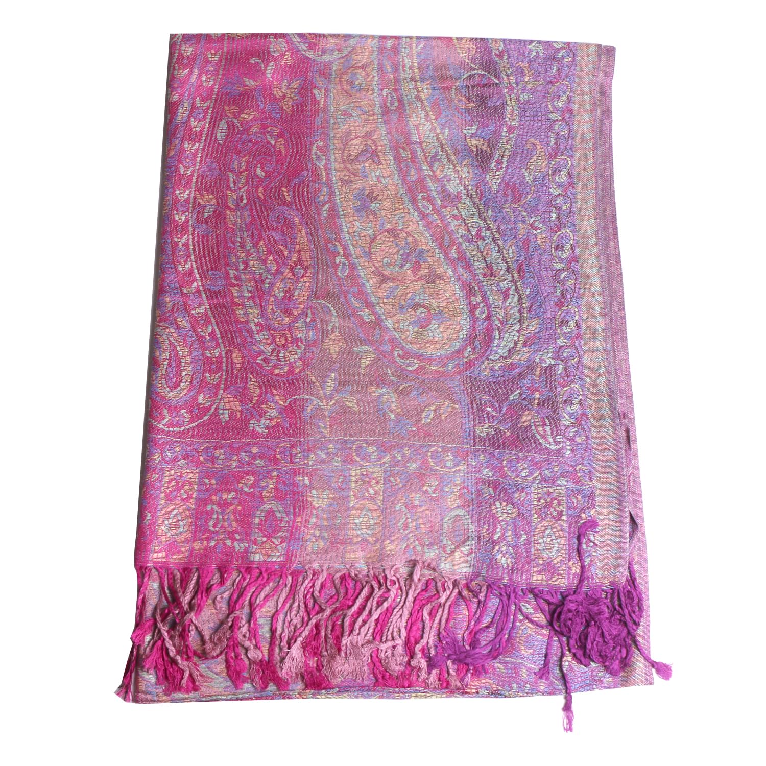 TZ Promise Pashmina Scarf with Vintage Tapestry Style Rainbow Luxury Paisley Pattern Wrap Shawl (Pink-Purple)