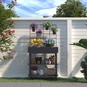 FOYUEE Elevated Planter Box with Trellis Raised Garden Bed with Legs Outdoor Standing Flower Beds for Patio Vegetable Herb