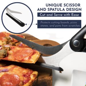 Loftern Pizza Scissors - Non-Stick Pizza Scissors with Firm Grip Base - Food Grade Stainless Steel Pizza Cutter - 5-in-1 Food Slicer & Pizza Server - Durable, Safe & Mess Free