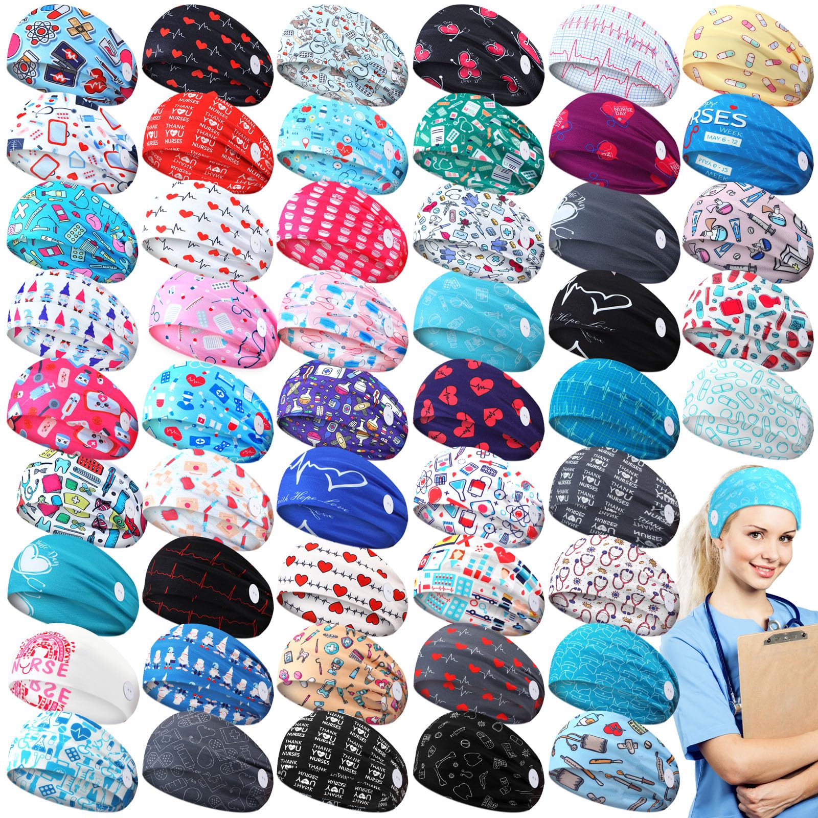 Hotop Non-Slip Elastic Women's Headbands with Buttons - Ear Protection for Nurses, Doctors, Sports - Hair Bands, Head Wraps with Gifts