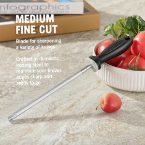 Knife Sharpener Rod, Little Cook 12 inch Knife Sharpening Steel, Knife Sharpening Rod with Ergonomic PP Handle (black)