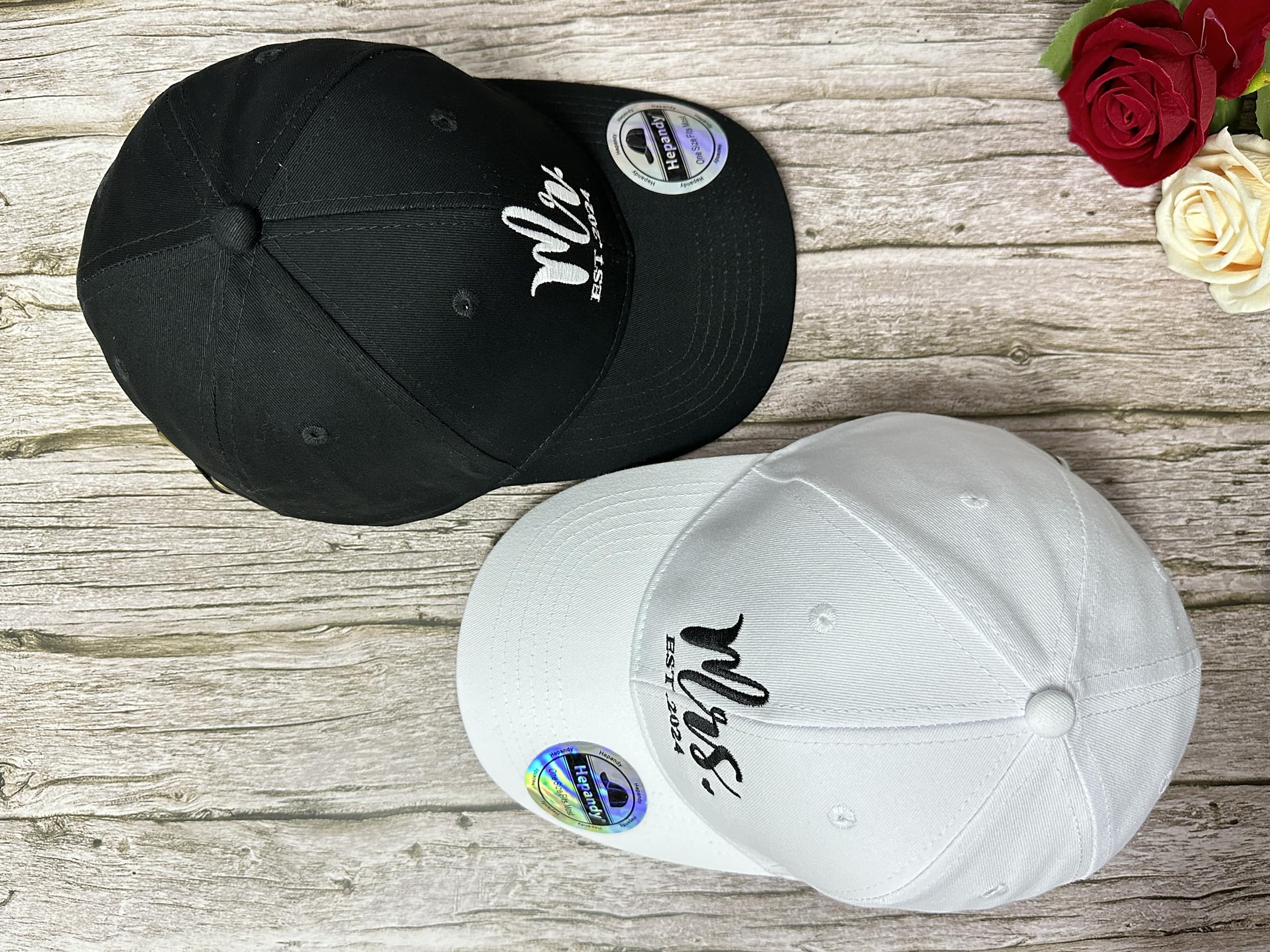 Embroidered Matching Mr Mrs EST 2024 Hats, Black White Bride Groom Dad Hat Baseball Caps, Gifts for Anniversary Newlywed Honeymoon