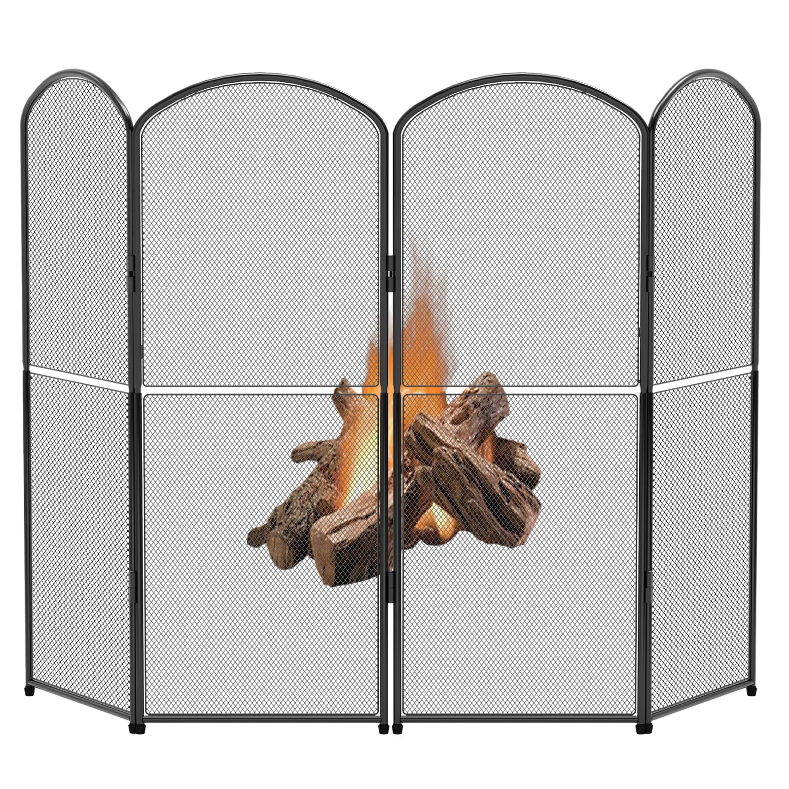 OYEAL Fireplace Screen Stand Black 4 Panel Fireplace Cover Metal Fire Spark Guard Cover Foldable Decorative Fireplace Screen for Home Indoor Fireplace, Black (47.8" W x 31" H)