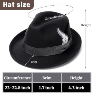 Ultrafun Fedora Hats for Men Women Short Brim Felt Winter Hat Panama Dress Fedora Hat (Feather-Black)