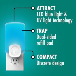 STEM Light Trap: Indoor Fruit Fly Trap, Effective Insect Control for Home, Attracts and Traps Flying Insects, Emits Soft Blue Light, Starter Kit with 1 Plug-In Device and 1 Cartridge