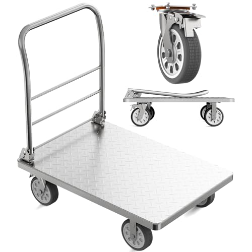 Heavy Duty Platform Truck Cart, Flatbed Cart Folding Hand Trucks, 2200lbs, with 6" Swivel Brake Casters, Foldable for Easy Storage (36" x 24")