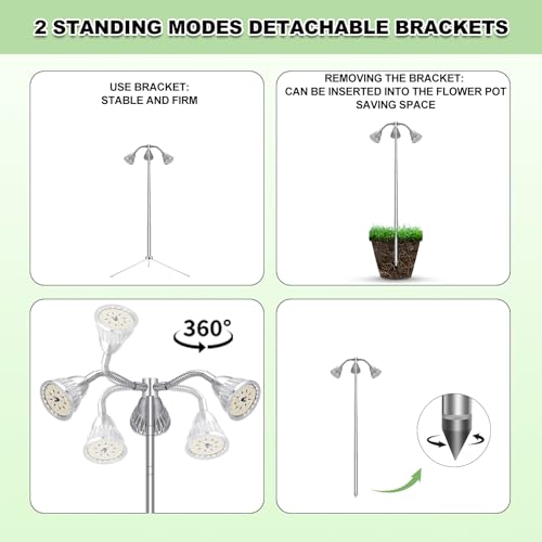 TAURUSY Grow Lights for Indoor Plants Full Spectrum with Detachable Tripod Stand, 10-55 Inches Height Adjustable Aluminum Alloy Indoor Plant Grow Lamp with Auto On/Off Timer Function