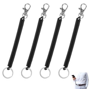 ouligay 4pcs retractable spring coil keychain, coiled lanyard with keyring lobster clasp, anti-lost stretch cord safety key chain for wallet chain, keys, cellphone (black)