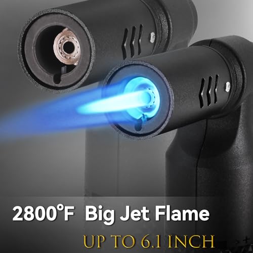 Zoocura 2 Pack Butane Torch Lighter Big Jet Flame Refillable Portable Butane Torch Adjustable Mini Blow Torch for Camping Grill Culinary Soldering Cooking Welding BBQ (Fuel Not Included)