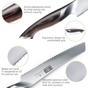 HOSHANHO Bread Knife 8 inch, Japanese AUS-10 High Carbon Stainless Steel Serrated Bread Knife, Professional Bread Cutting Knife for Homemade Bread