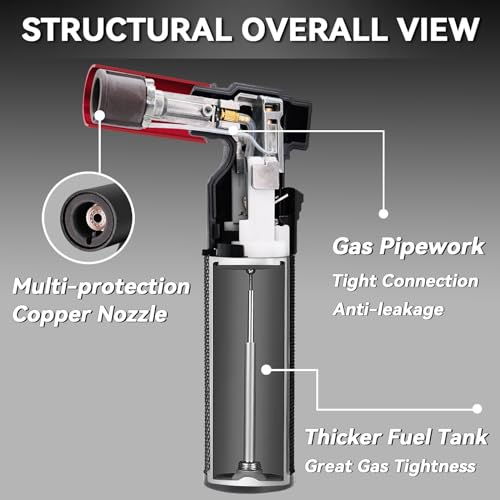 Zoocura 2 Pack Butane Torch Lighter Big Jet Flame Refillable Portable Butane Torch Adjustable Mini Blow Torch for Camping Grill Culinary Soldering Cooking Welding BBQ (Fuel Not Included)