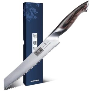 hoshanho bread knife 8 inch, japanese aus-10 high carbon stainless steel serrated bread knife, professional bread cutting knife for homemade bread