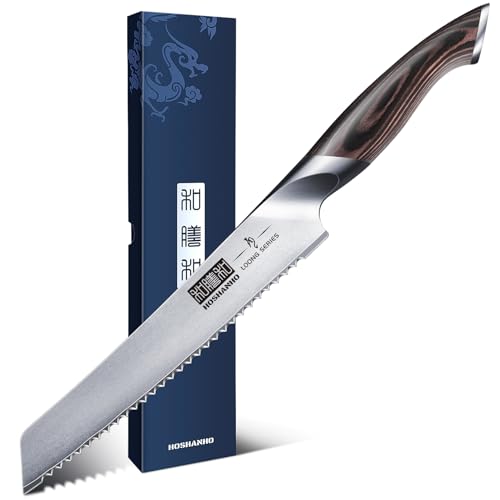 HOSHANHO Bread Knife 8 inch, Japanese AUS-10 High Carbon Stainless Steel Serrated Bread Knife, Professional Bread Cutting Knife for Homemade Bread