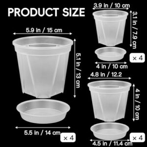 CEWOR 12pcs 4/5/6 Inch Clear Nursery Pots with Saucer, Transparent Plastic Plant Pots with Drainage Hole for House Plants, Flower, Succulent and Outdoor Clearance