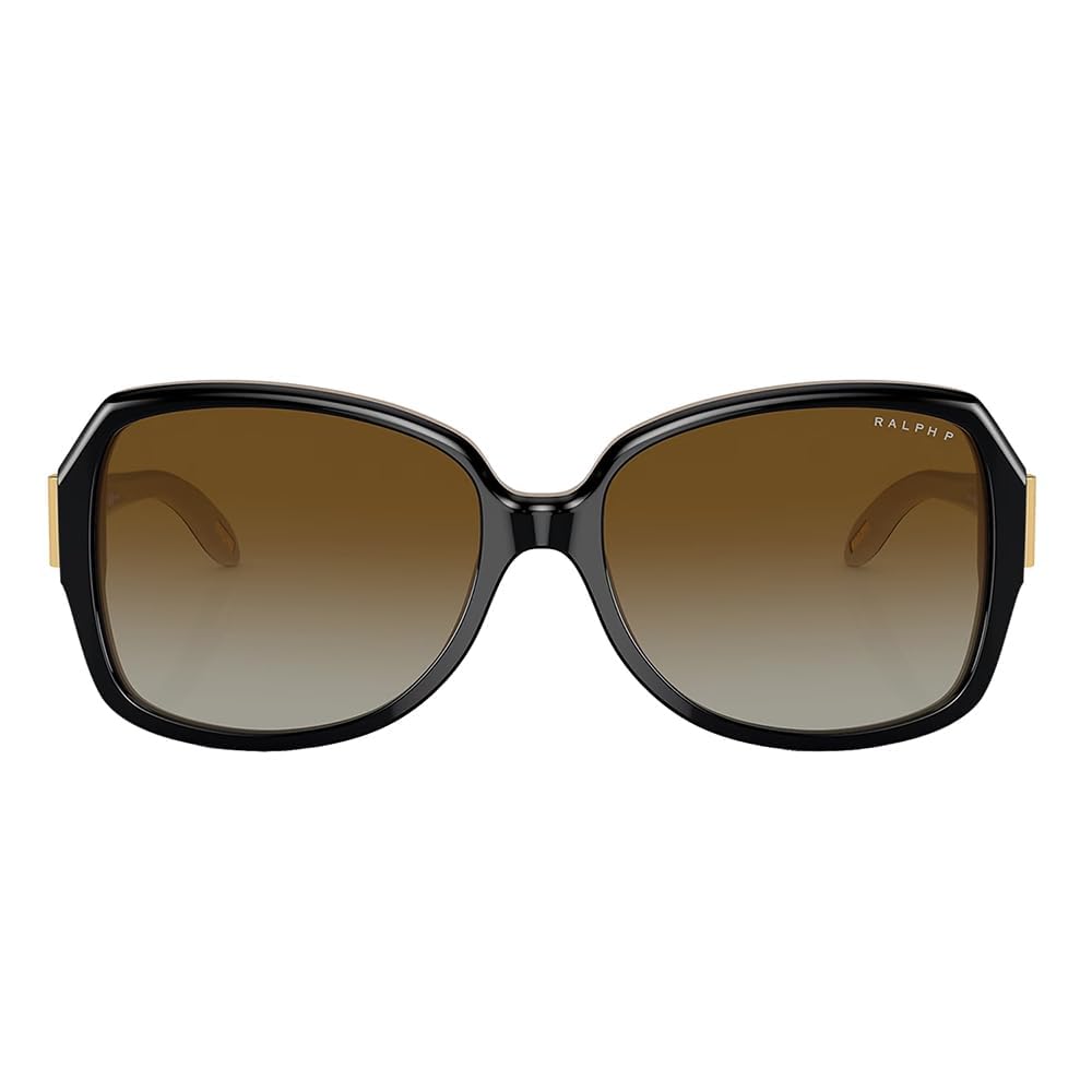 Ralph by Ralph Lauren Women's RA5138 Square Sunglasses, Shiny Black On Nude/Polarized Gradient Brown, 58 mm