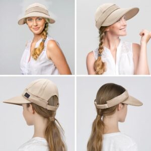 Sukeen Cooling Visor Cap for Women&Men, 2 in 1 Zip-Off Sun Hat with UV Protection for Outdoor Sports Golf Travel Tennis Beach Beige