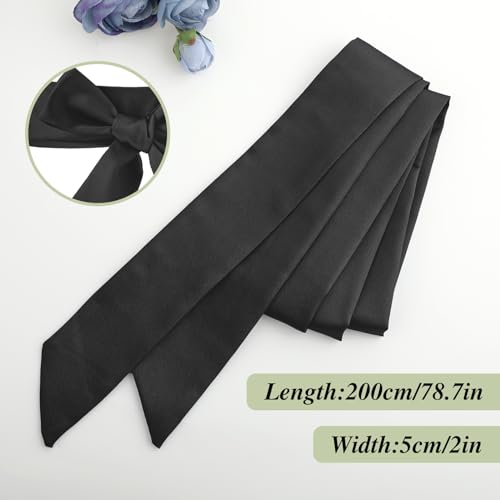 Andibro Women Long Ribbon Dress Sash Belt,Bridal Satin Waist Belts Ladies Ribbon Bow Solid Color Scarf for Wedding Bridesmaid(Black)