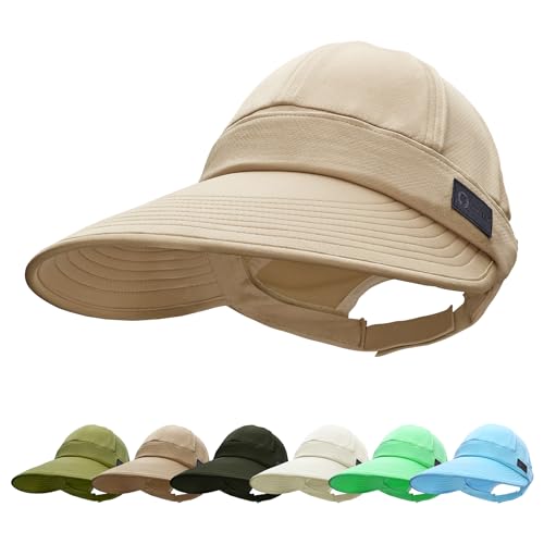 Sukeen Cooling Visor Cap for Women&Men, 2 in 1 Zip-Off Sun Hat with UV Protection for Outdoor Sports Golf Travel Tennis Beach Beige