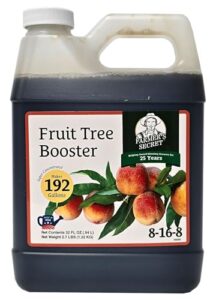 farmer's secret fruit tree booster fertilizer (32oz) - super concentrated and phosphorus rich - formulated for all fruit trees including peach, banana, and apple