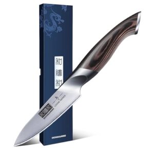 hoshanho 3.75 inch paring knife, japanese aus-10 high carbon stainless steel small kitchen knife, ultra sharp fruit knife with ergonomic pakkawood handle