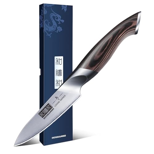 HOSHANHO 3.75 inch Paring Knife, Japanese AUS-10 High Carbon Stainless Steel Small Kitchen Knife, Ultra Sharp Fruit Knife with Ergonomic Pakkawood Handle