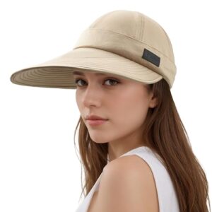 sukeen cooling visor cap for women&men, 2 in 1 zip-off sun hat with uv protection for outdoor sports golf travel tennis beach beige