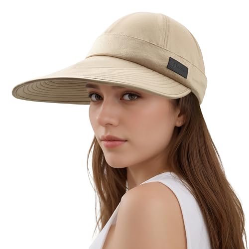 Sukeen Cooling Visor Cap for Women&Men, 2 in 1 Zip-Off Sun Hat with UV Protection for Outdoor Sports Golf Travel Tennis Beach Beige