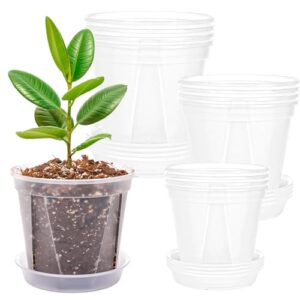 cewor 12pcs 4/5/6 inch clear nursery pots with saucer, transparent plastic plant pots with drainage hole for house plants, flower, succulent and outdoor clearance