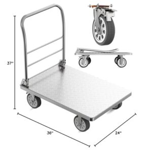 Heavy Duty Platform Truck Cart, Flatbed Cart Folding Hand Trucks, 2200lbs, with 6" Swivel Brake Casters, Foldable for Easy Storage (36" x 24")