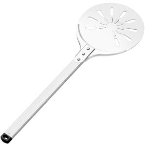 tuvollz pizza turning peel 8-inch, hard-anodized aluminum pizza turner peel long handle, lightweight perforated turning pizza peel spinner, pizza oven accessories