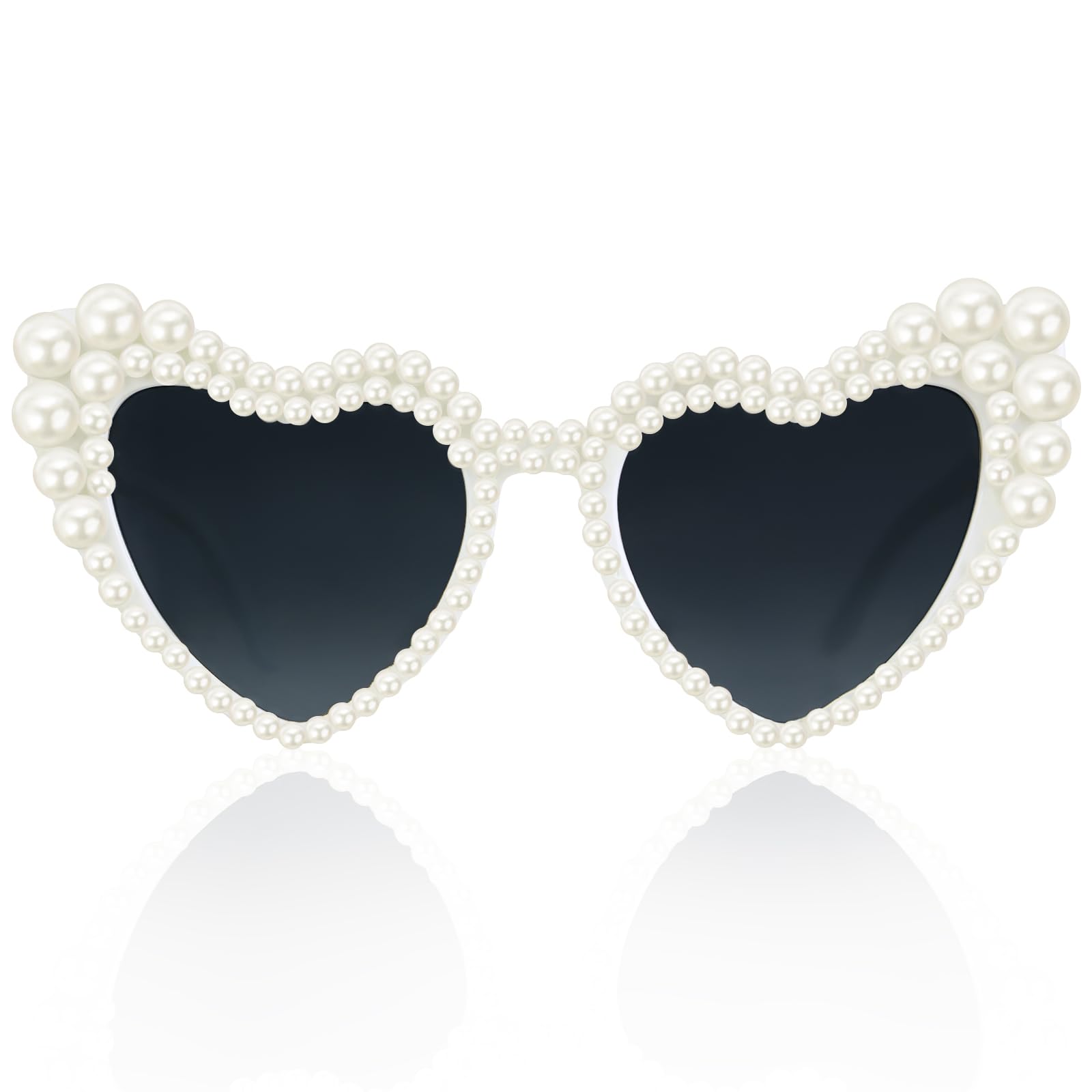 Goenb Pearl Sunglasses for Women, Pearl Glasses Vintage Love Heart Shaped Sunglasses for Women Girls Adults Dress up Party