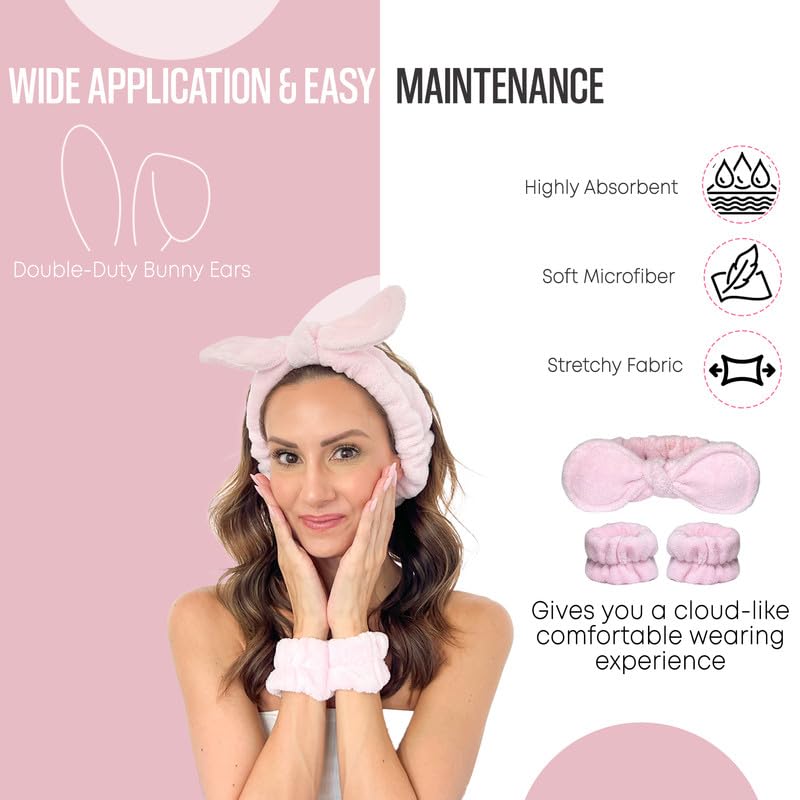 Gnarley Charley Blush Spa Headband and Wristband Set - Women's Hair Accessory for Securing Hair - Universal Stretch Fit Design - Wide Application & Easy Maintenance