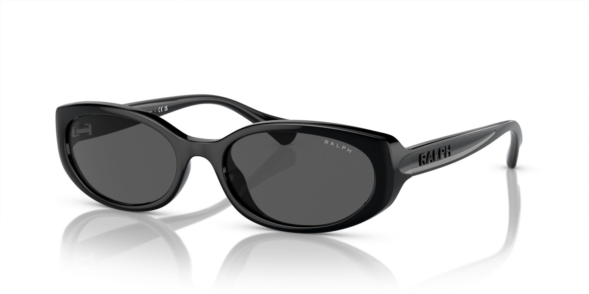 Ralph by Ralph Lauren Women's RA5306U Universal Fit Oval Sunglasses, Shiny Black/Dark Grey, 55 mm