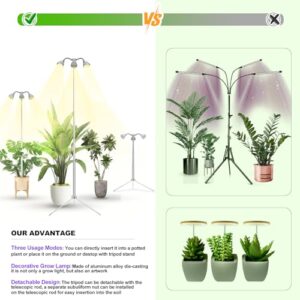 TAURUSY Grow Lights for Indoor Plants Full Spectrum with Detachable Tripod Stand, 10-55 Inches Height Adjustable Aluminum Alloy Indoor Plant Grow Lamp with Auto On/Off Timer Function