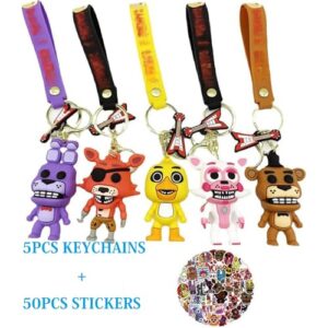 NOBLECARE 5PCS FNAF Keychain+50PCS FNAF Stickers|3.95x2.95/Fnaf Keychains, Fnaf Party Favor, Fnaf Party Favors, Fnaf Gift, Fnaf Gifts, Fnaf Keychains For Backpacks–Accessory