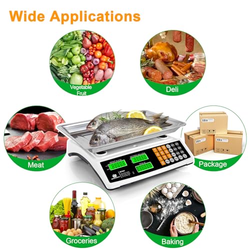 Price Computing Scale 88lb/40kg Commercial Food Scale for Produce Meat with Stainless Steel Large Platform, LCD Display, and Green Bright Backlight for Farmers Markets, Deli, （Not for Trade）