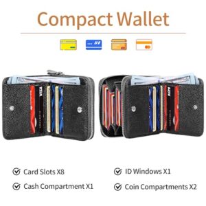 XINNSTAR Genuine Small Wallet for Women, Slim RFID Blocking Credit Card Holder with ID Window, Compact Purses for Women with 8 Card Slots