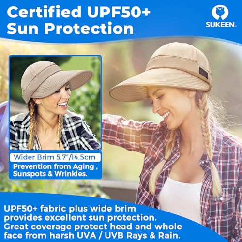 Sukeen Cooling Visor Cap for Women&Men, 2 in 1 Zip-Off Sun Hat with UV Protection for Outdoor Sports Golf Travel Tennis Beach Beige