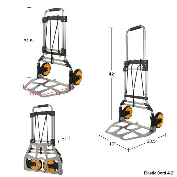 Dolly Cart with Collapsible Handle - Folding Hand Truck with 330lb Capacity - Foldable Cart with Wheels and Elastic Cord by Stalwart