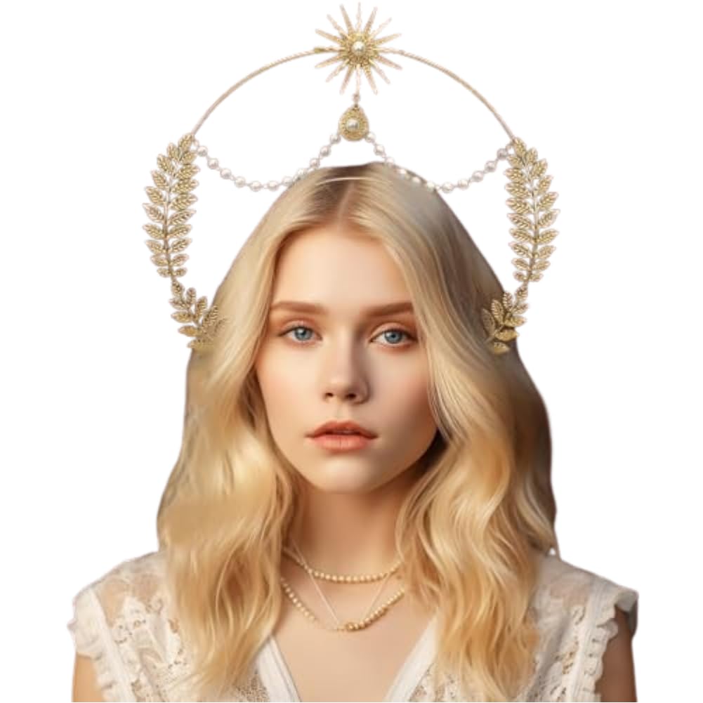 NBMARLS Mary Halo Crown Headband Spiked Halo Crown Sun Goddess Headdress for Cosplay Costume Party