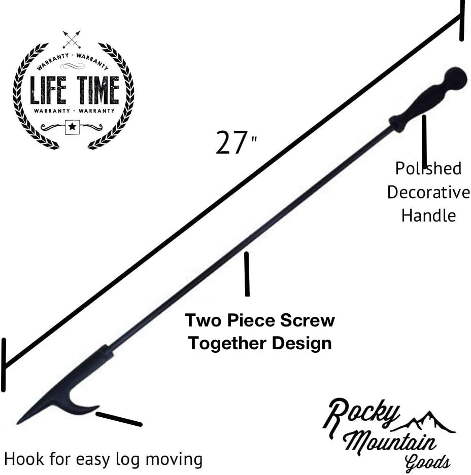 Rocky Mountain Goods Fire Poker - 27" All Metal Fire Poker for Indoor and Outdoor Use - Heavy Duty Fire Stick for Fire Pit or Inside Fireplace - Long Wrought Iron Steel