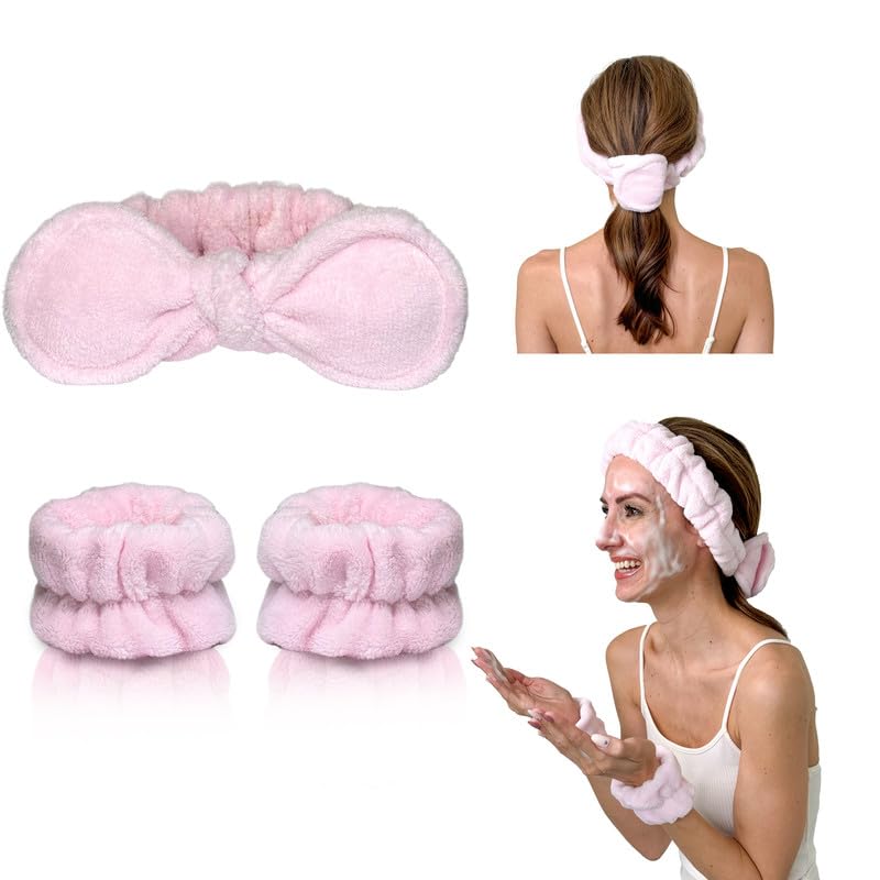 Gnarley Charley Blush Spa Headband and Wristband Set - Women's Hair Accessory for Securing Hair - Universal Stretch Fit Design - Wide Application & Easy Maintenance