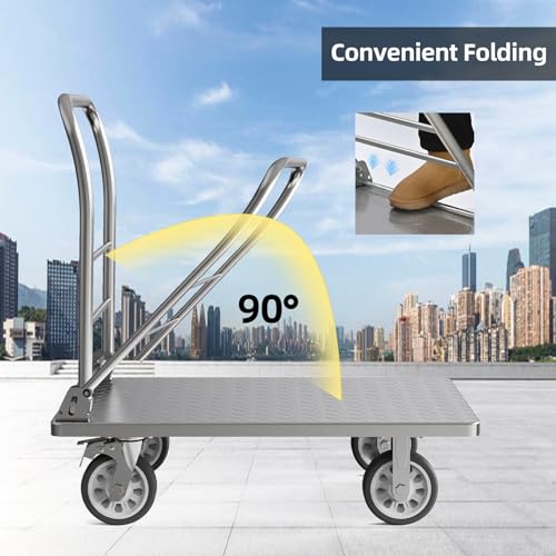 Heavy Duty Platform Truck Cart, Flatbed Cart Folding Hand Trucks, 2200lbs, with 6" Swivel Brake Casters, Foldable for Easy Storage (36" x 24")